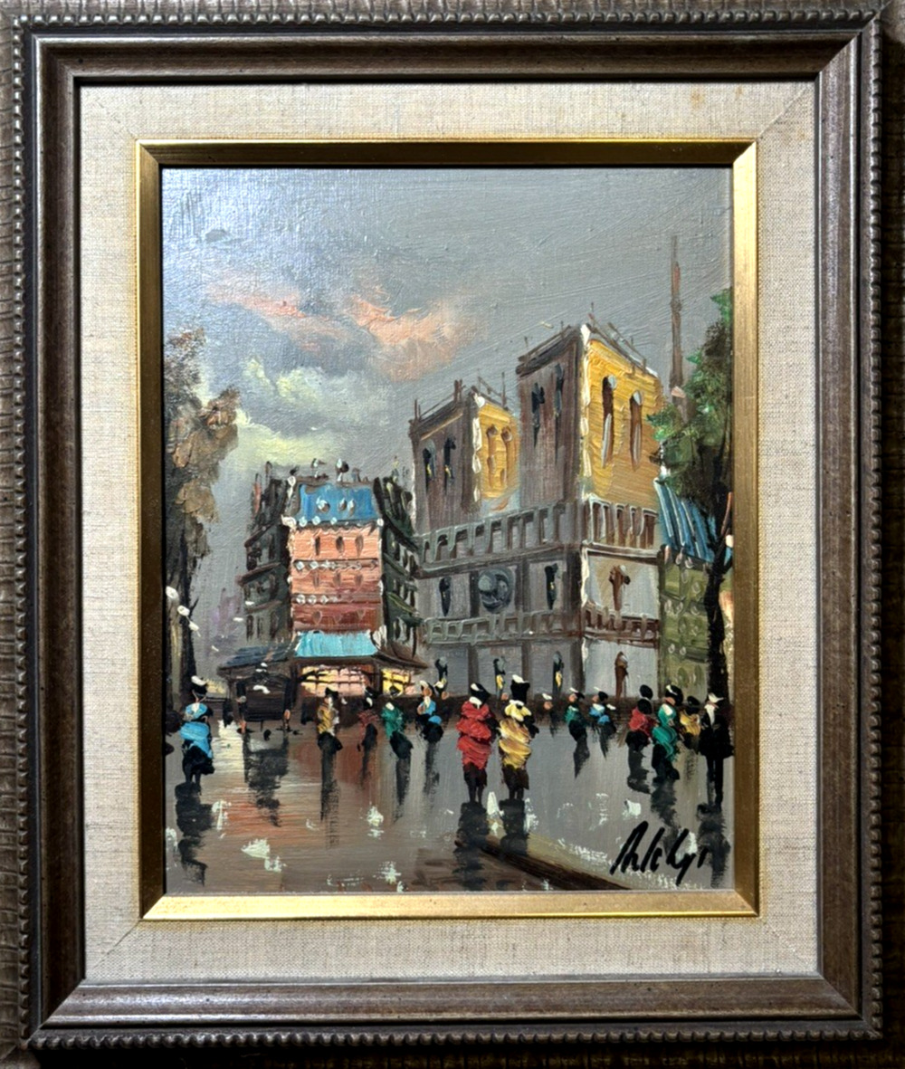 A. delYS Signed Original Paris Street Scene Oil Painting Framed 1950s Style